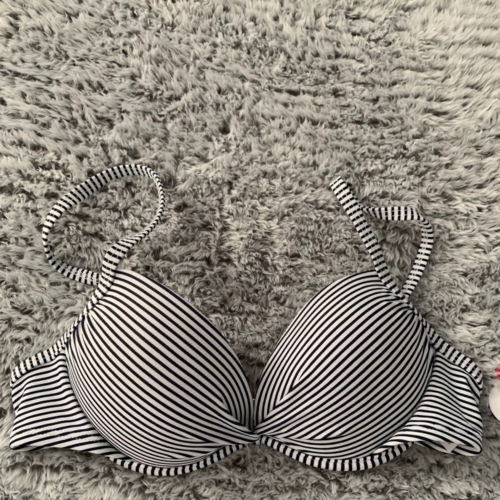 xhilaration navy blue and white pushup bikini top